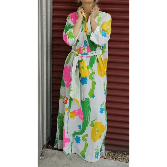 Vintage Catherine Ogust Bold Abstract Cotton Belted Forever Dress One Size JAPAN